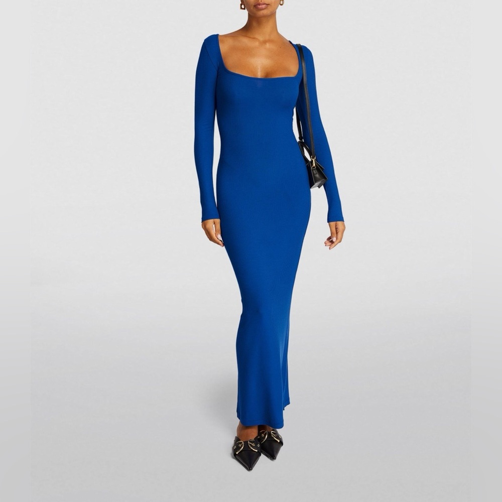 NWOT SKIMS soft lounge rib scoop neck maxi dress •cobalt• XL